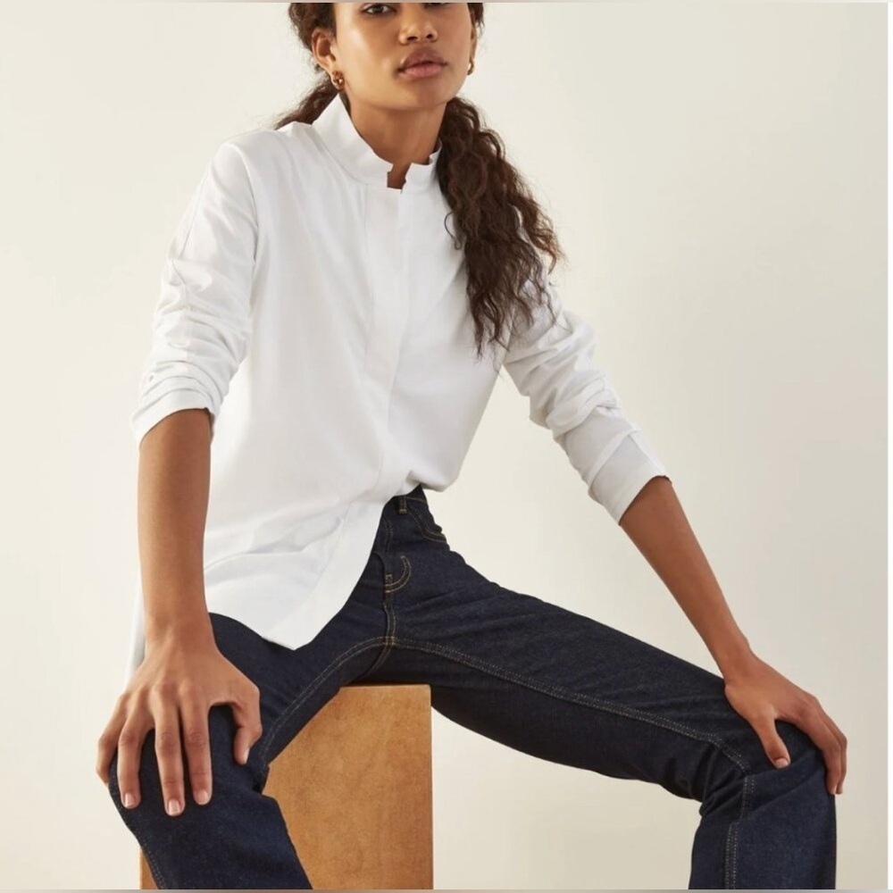 ADAY Sz Medium Something Borrowed Blouse White Minimalist